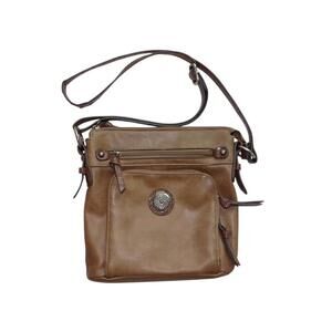 Brown Leather Women's Crossbody Bag with Multiple Zippered Compartments